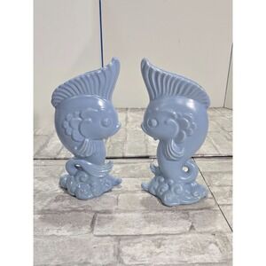 Vtg MCM 40s Royal Haeger Blue Agate Fish Vase Koi Style Pottery Lot of 2